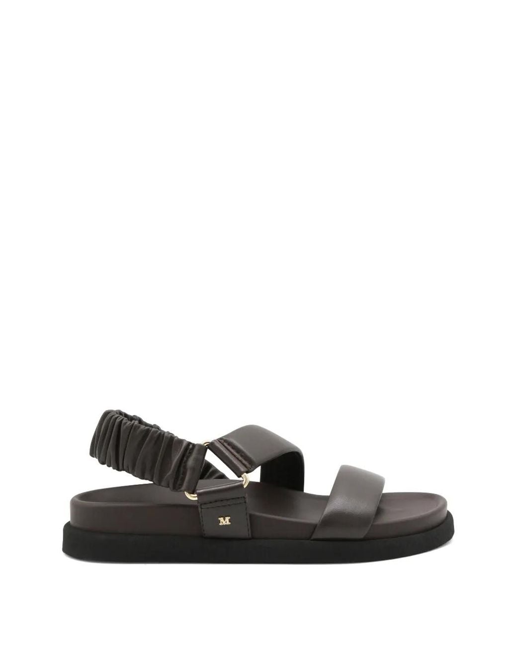 Max Mara Black Ruched Slingback Leather Sandals