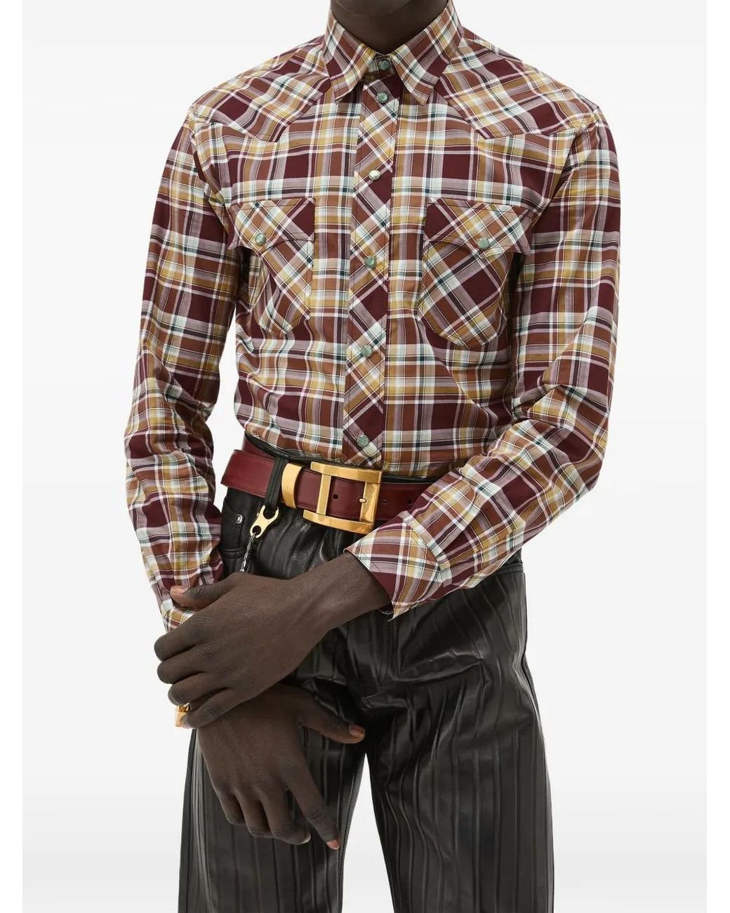 Versace Brown Checked Cotton-Poplin Slim Shirt for men