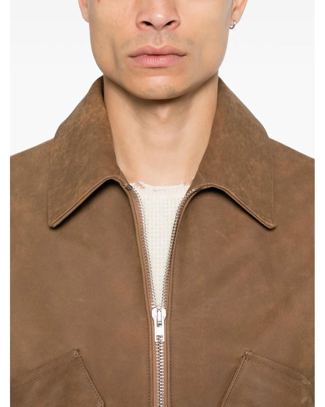 Second/Layer Brown Veste Revival Flight En Cuir for men