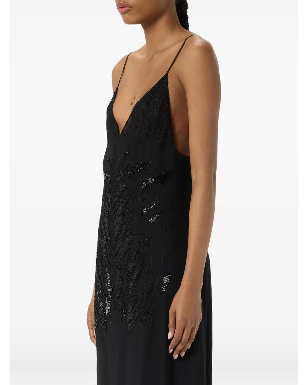 Blumarine Black Georgette Lace Embroidered Dress