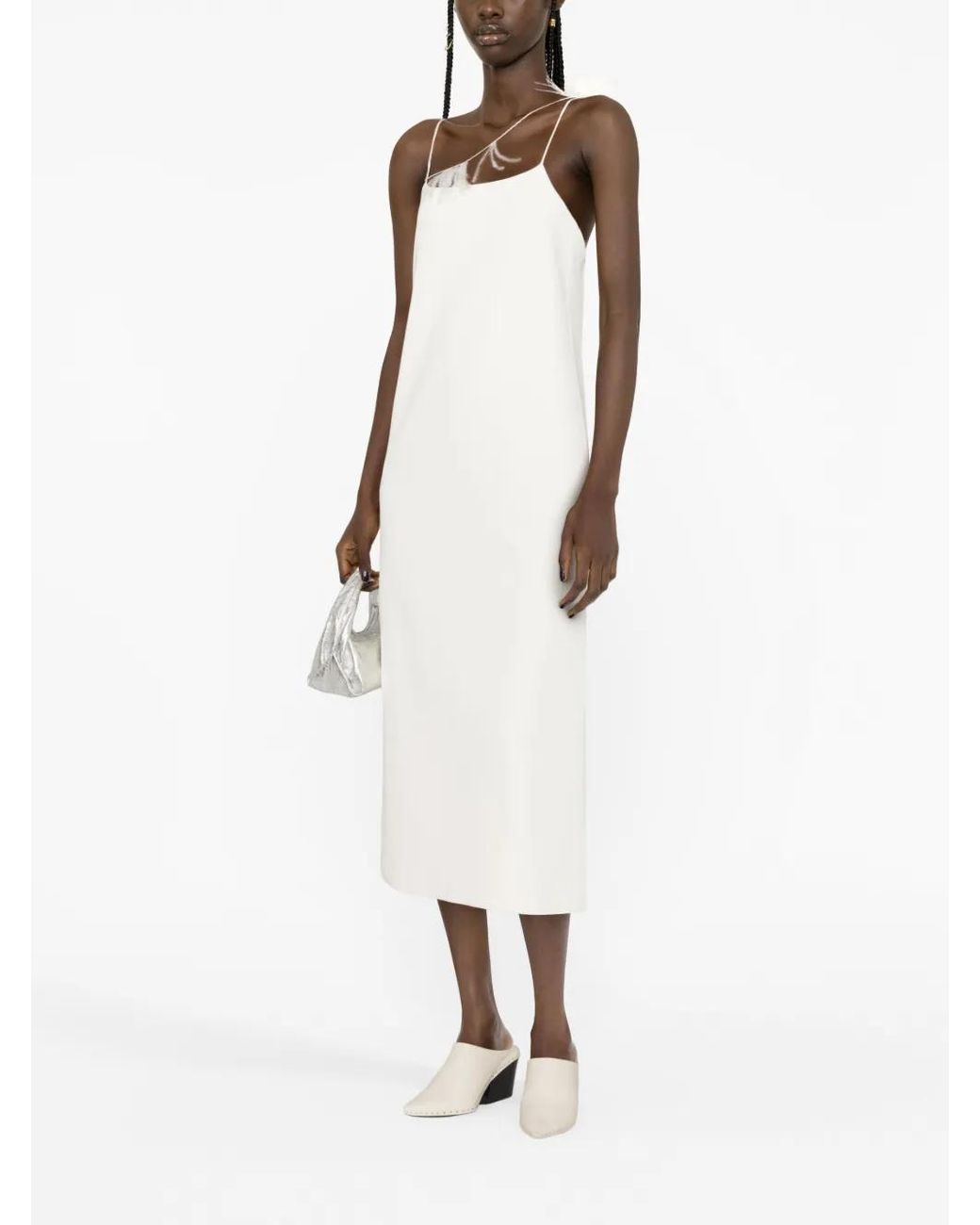Jil Sander White Feather-Trim Slip Dress