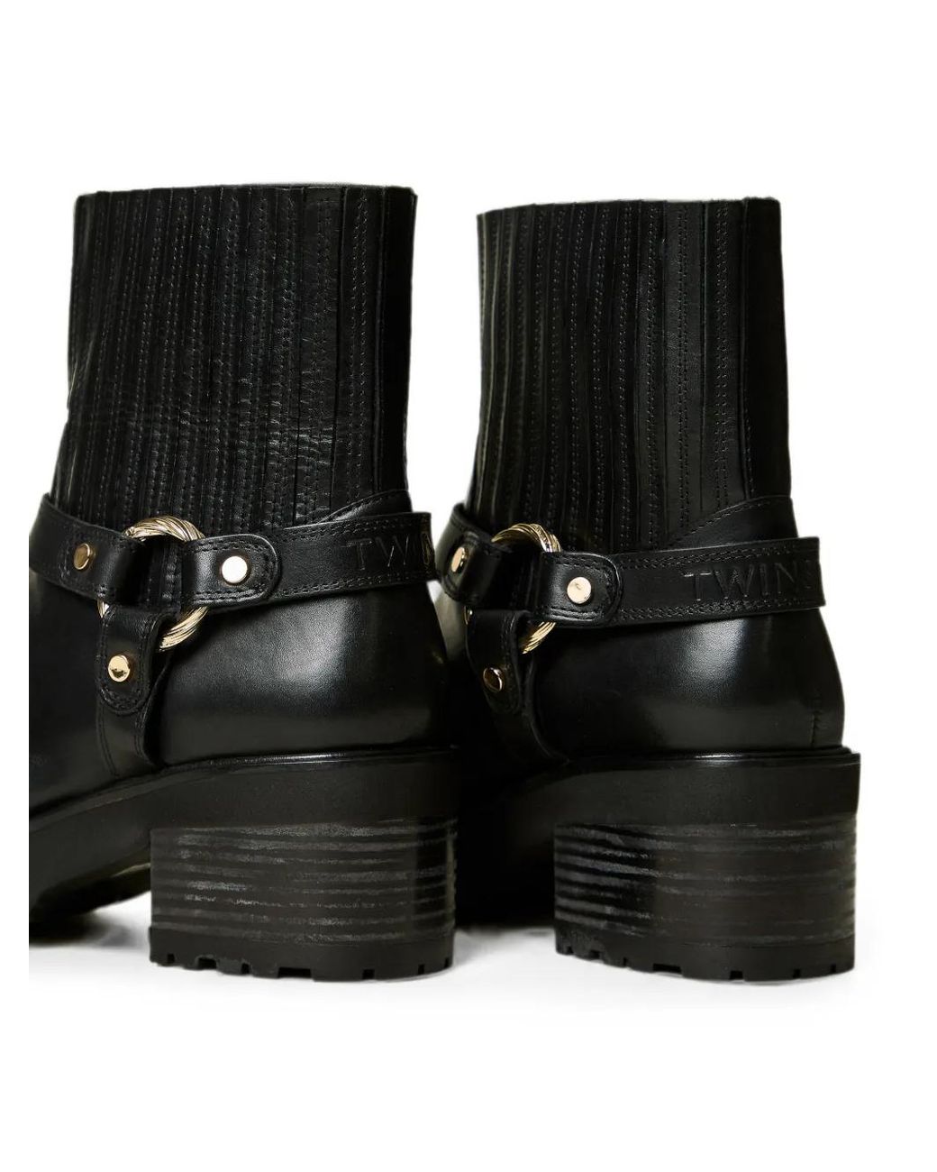 Twinset Black Bottines En Cuir À Anneau