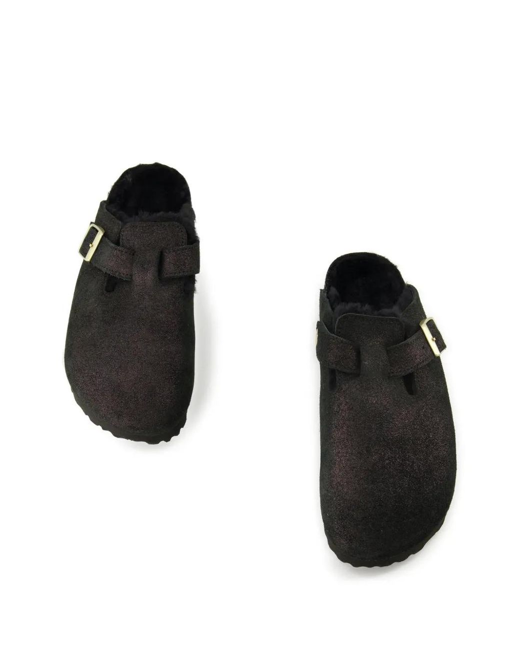 Birkenstock Black Boston Shimmering Buckle Mules