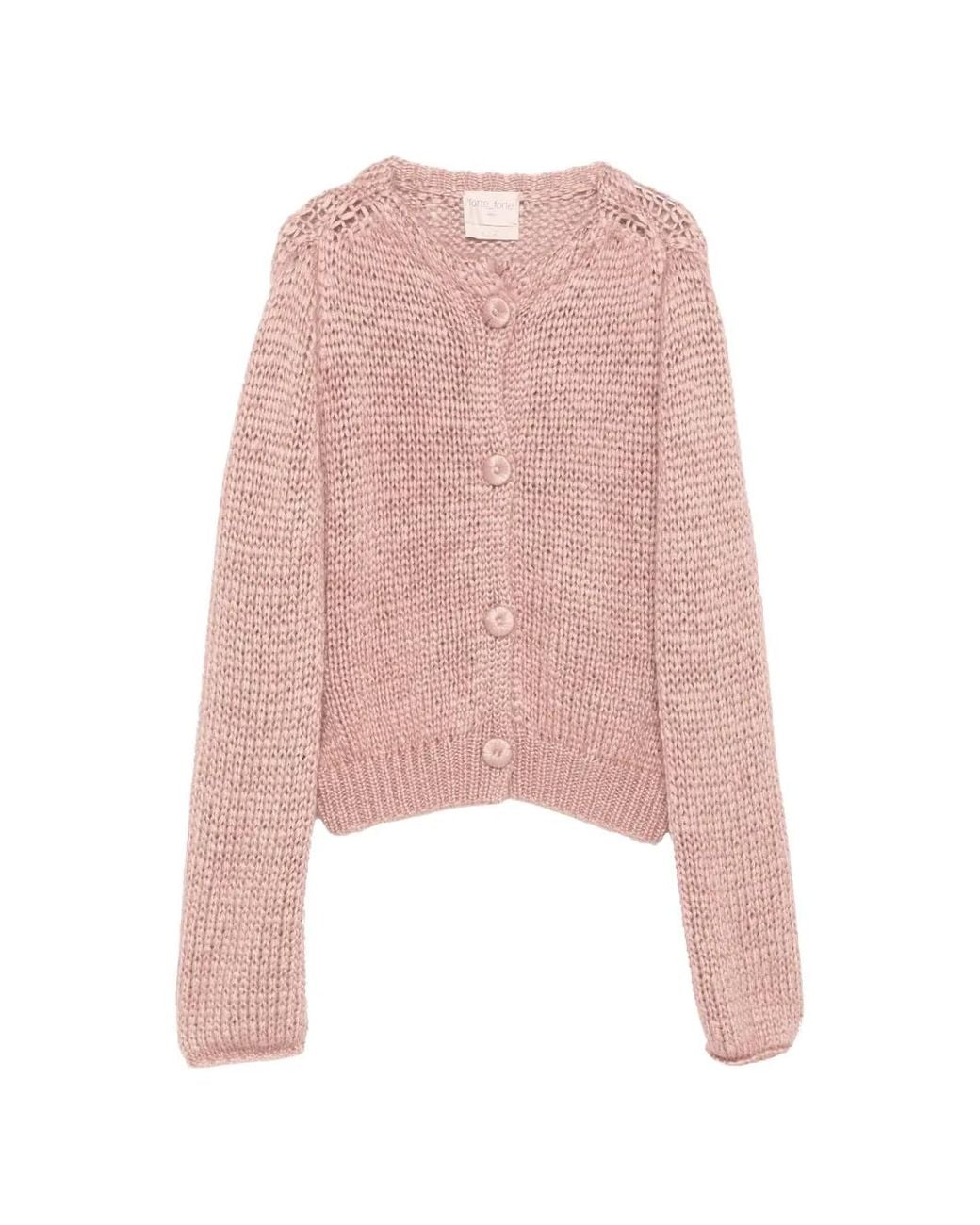 Forte_forte Pink Cardigan En Maille Épaisse À Boutonnière
