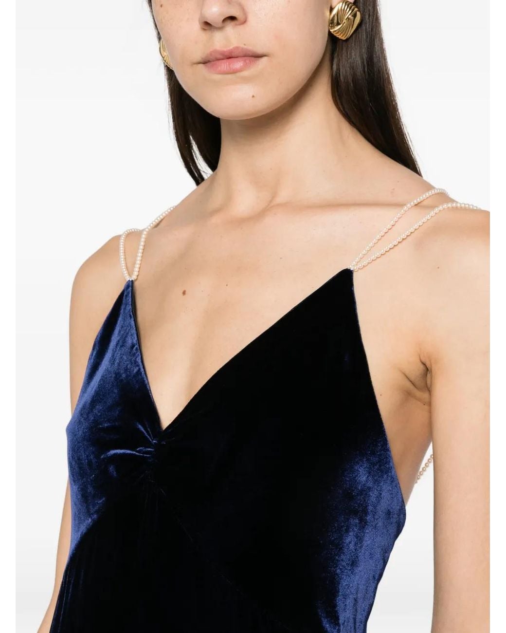 Forte_forte Black Pearl-Strap Velvet Maxi Dress