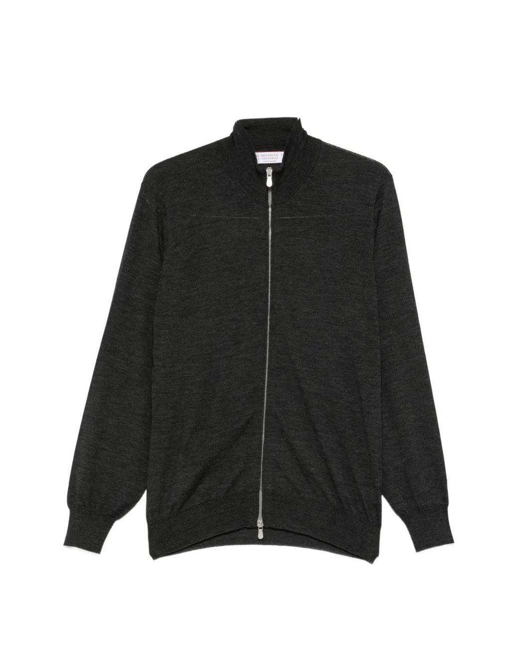 Brunello Cucinelli Black Zip-Up High-Neck Cardigan for men