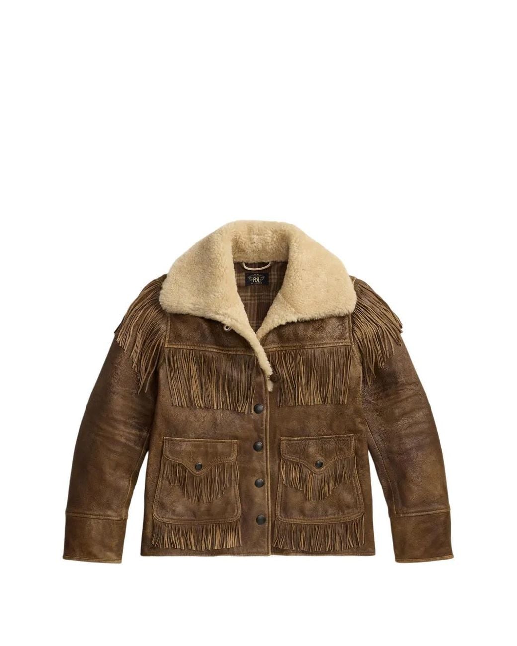 RRL Brown Fringed Fur Coat
