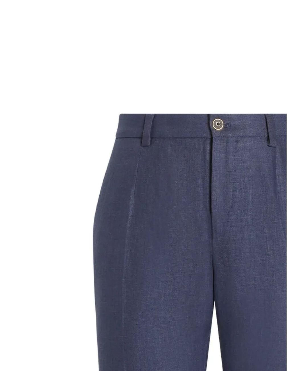 Dolce & Gabbana Blue Linen Pants for men