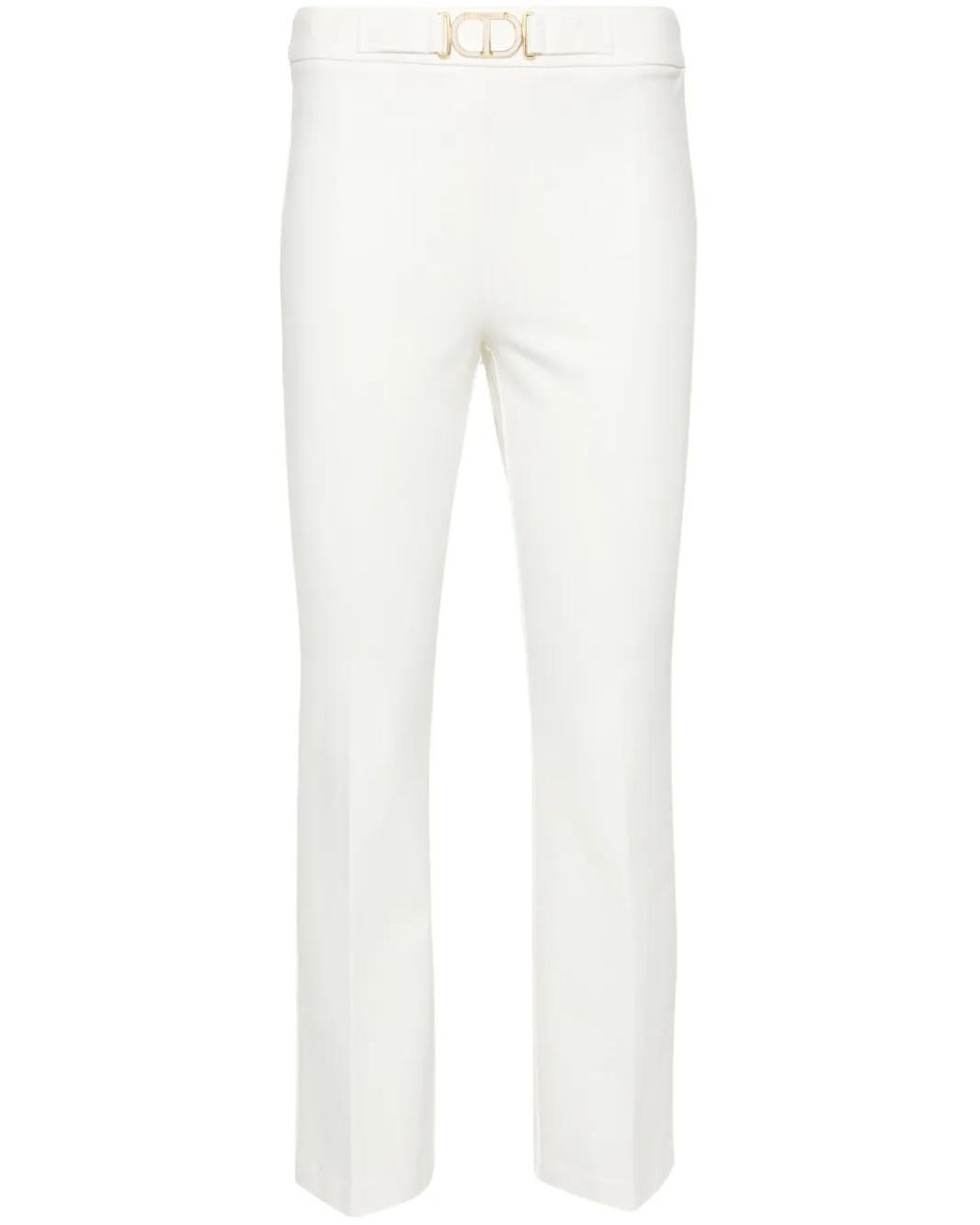 Twinset White Logo-Plaque Straight-Leg Trousers