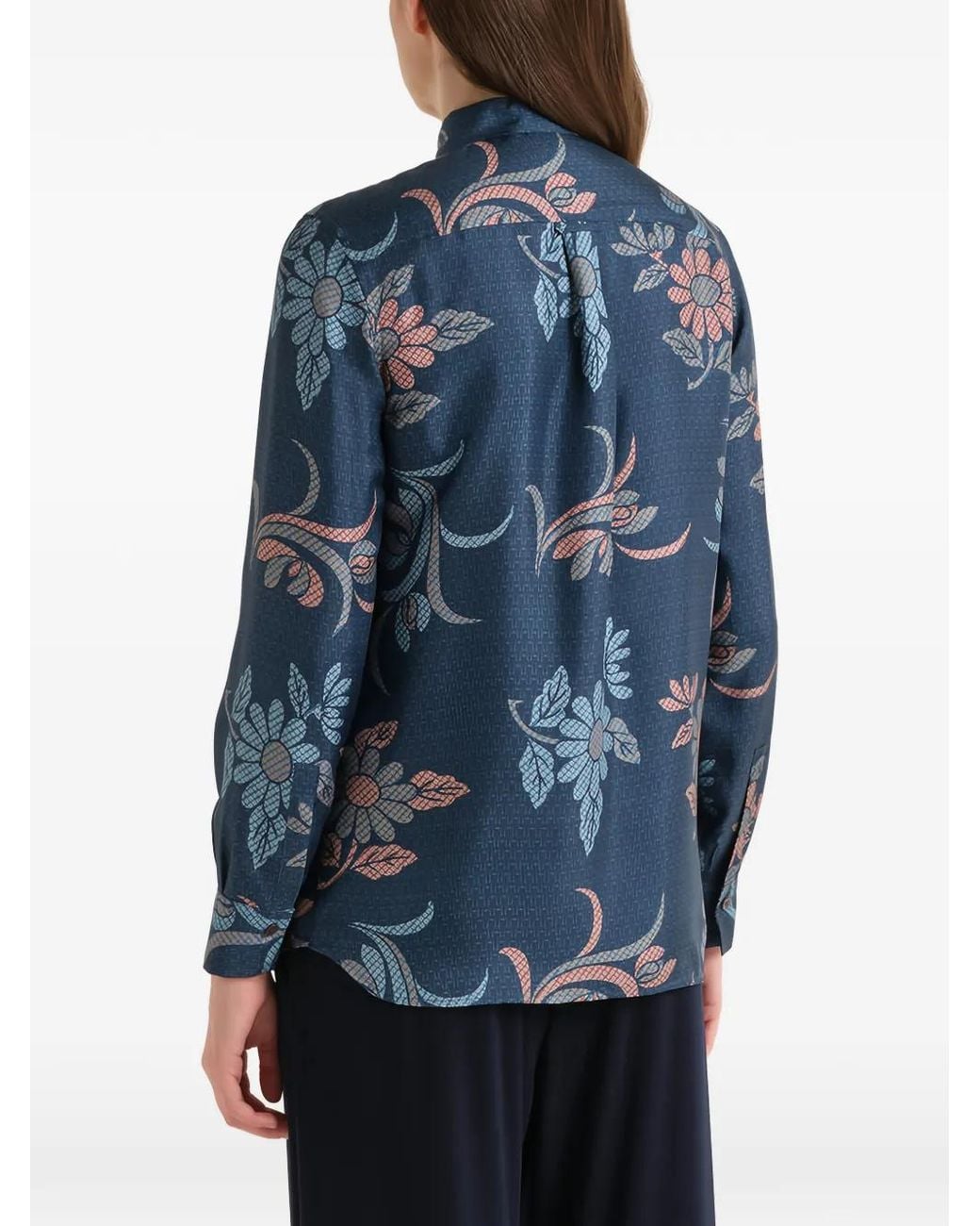Maliparmi Blue Floral-Print Long-Sleeve Shirt