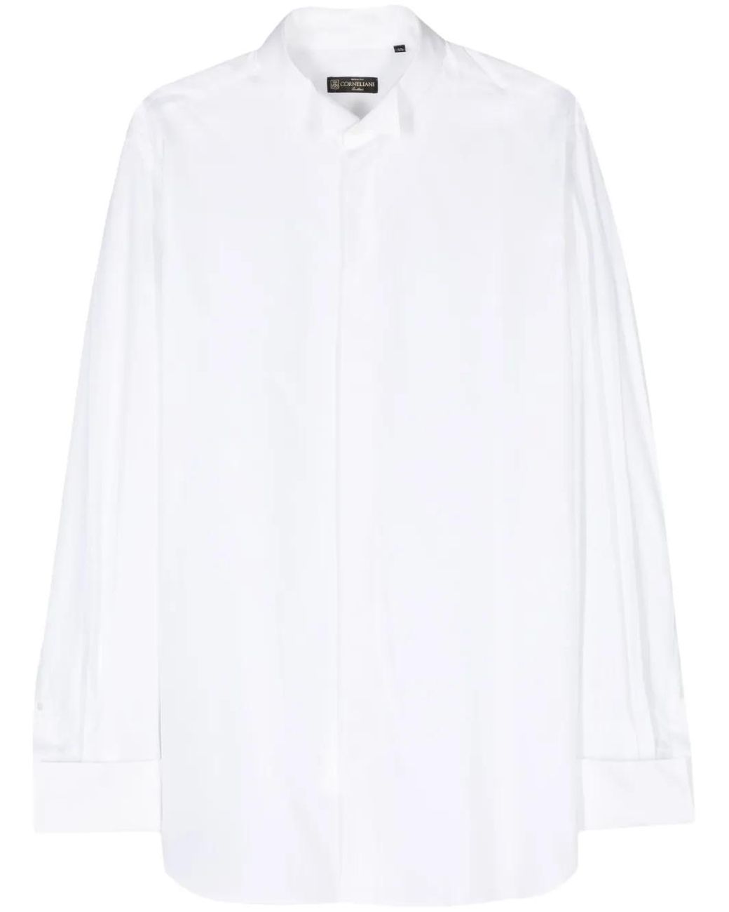 Corneliani White Diplomatic-Collar Cotton Shirt for men