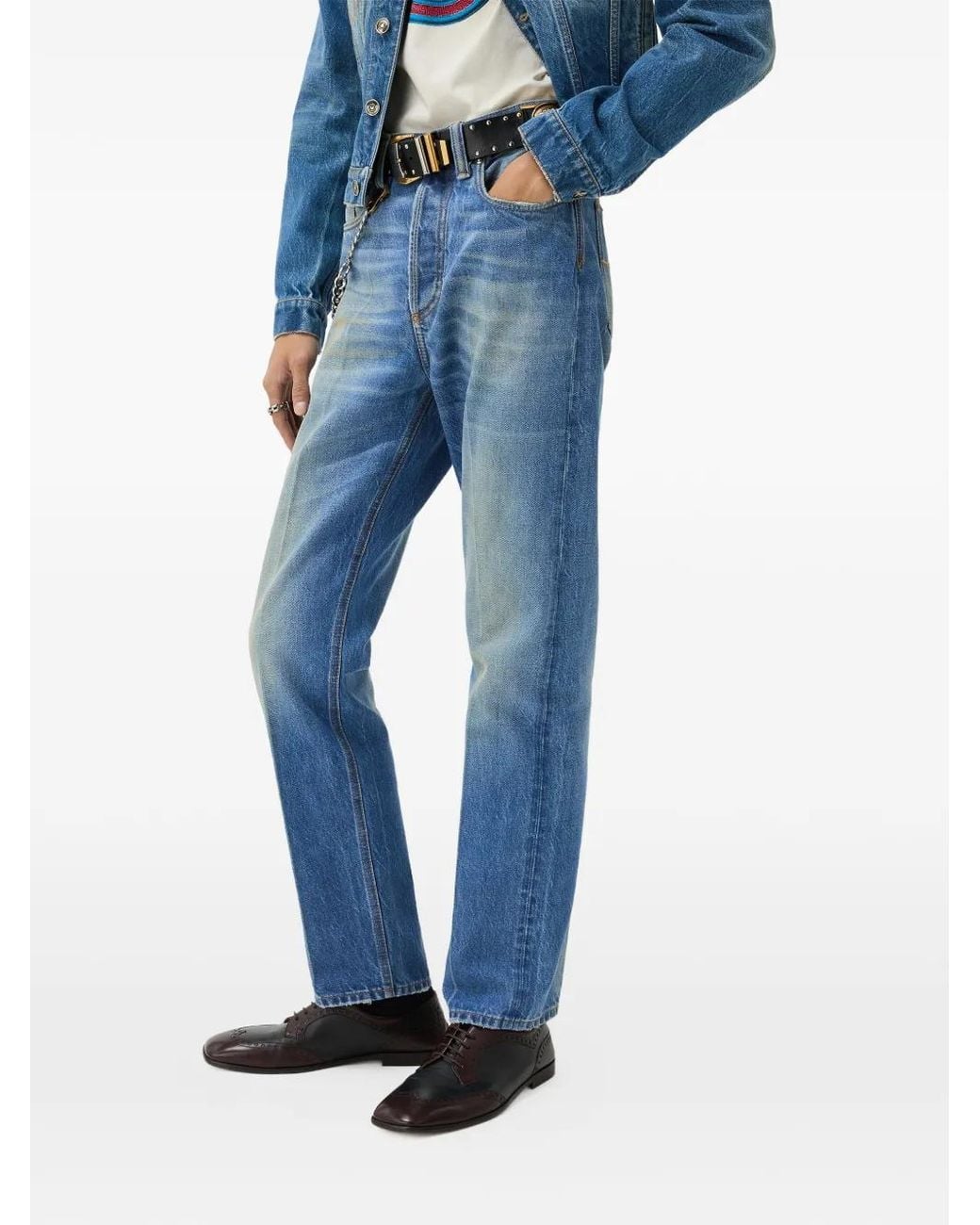 Vaqueros Rectos Con Efecto Envejecido Versace de hombre de color Blue