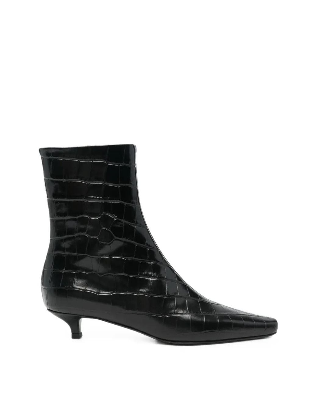 Totême Black Croc-Effect Pointed-Toe Boots