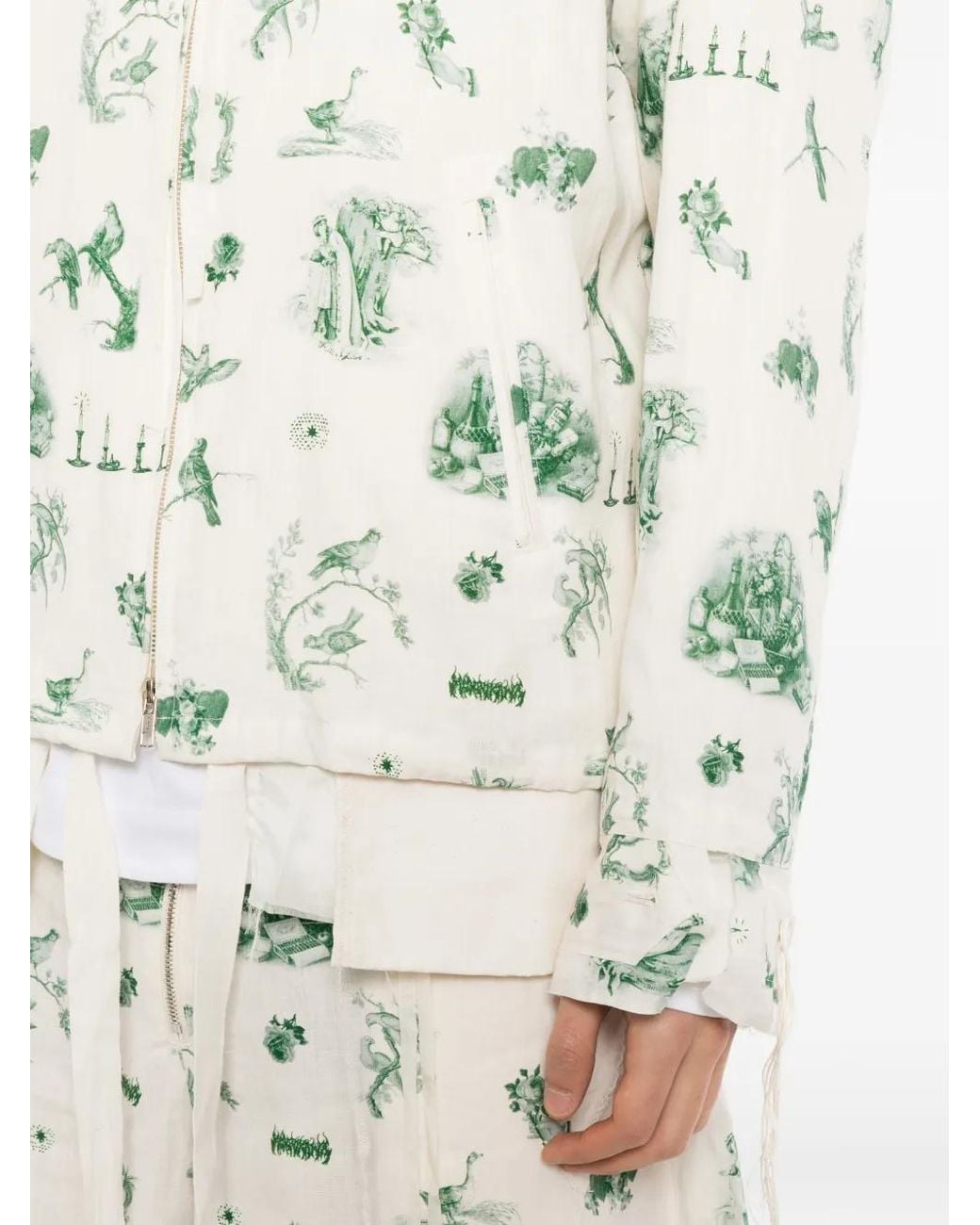 Midorikawa White Toile De Jouy-Print Zip-Up Shirt Jacket for men