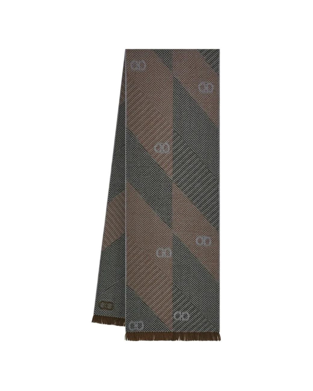 Ferragamo Gray Wool Scarf With Chevron-Motif for men