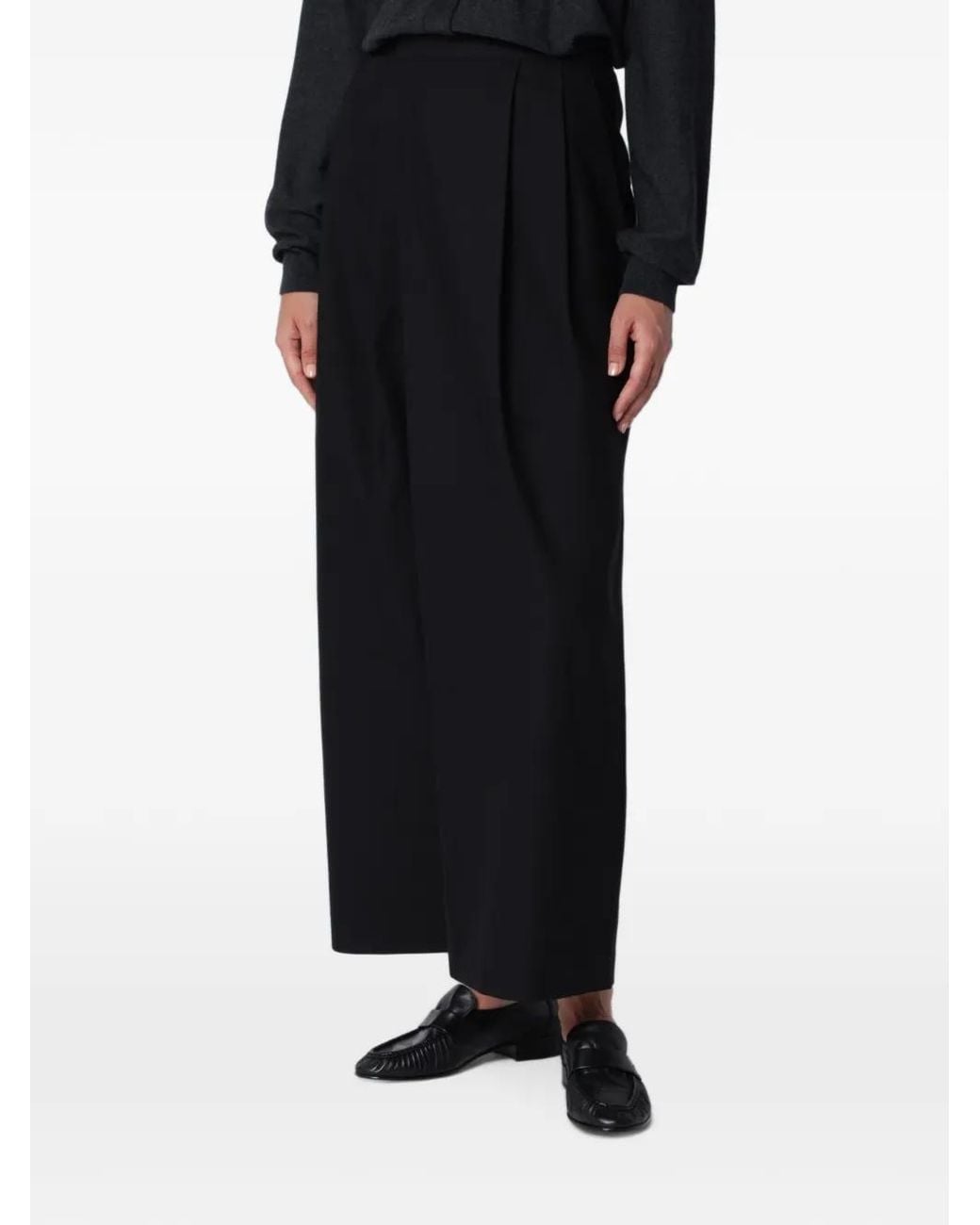 Source Unknown Black Leiko Pleated Cropped Trousers