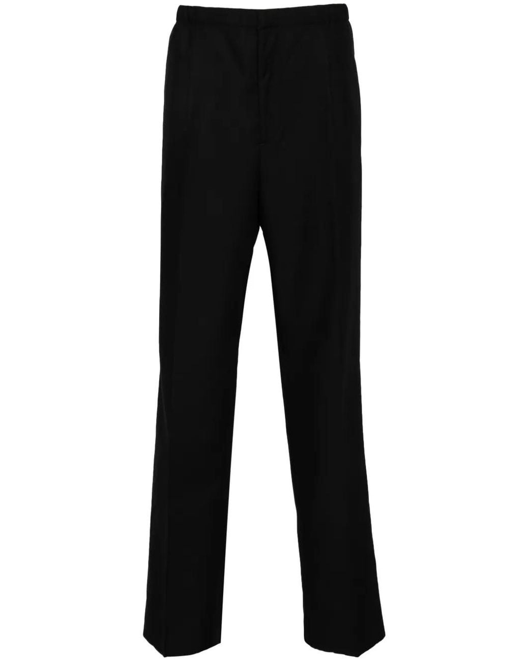 Fendi Black Virgin-Wool Straight-Leg Trousers for men