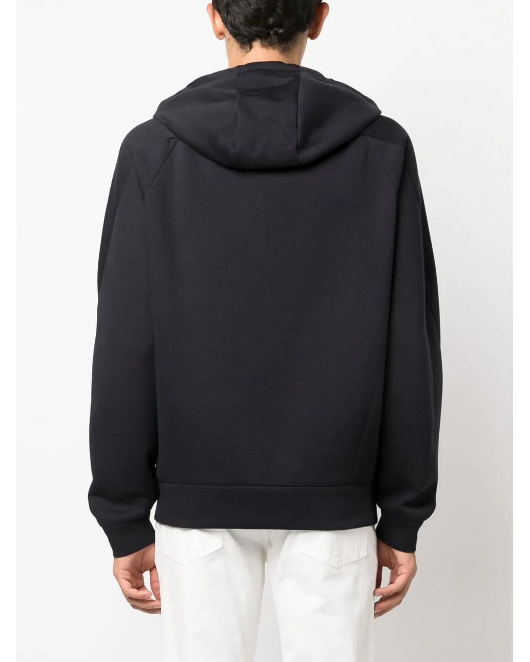 Giorgio Armani Black Logo-Embroidered Zip-Up Hoodie for men