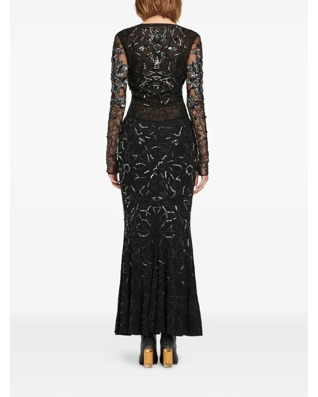 Roberto Cavalli Black Mosaic Embellished Fishtail Dress