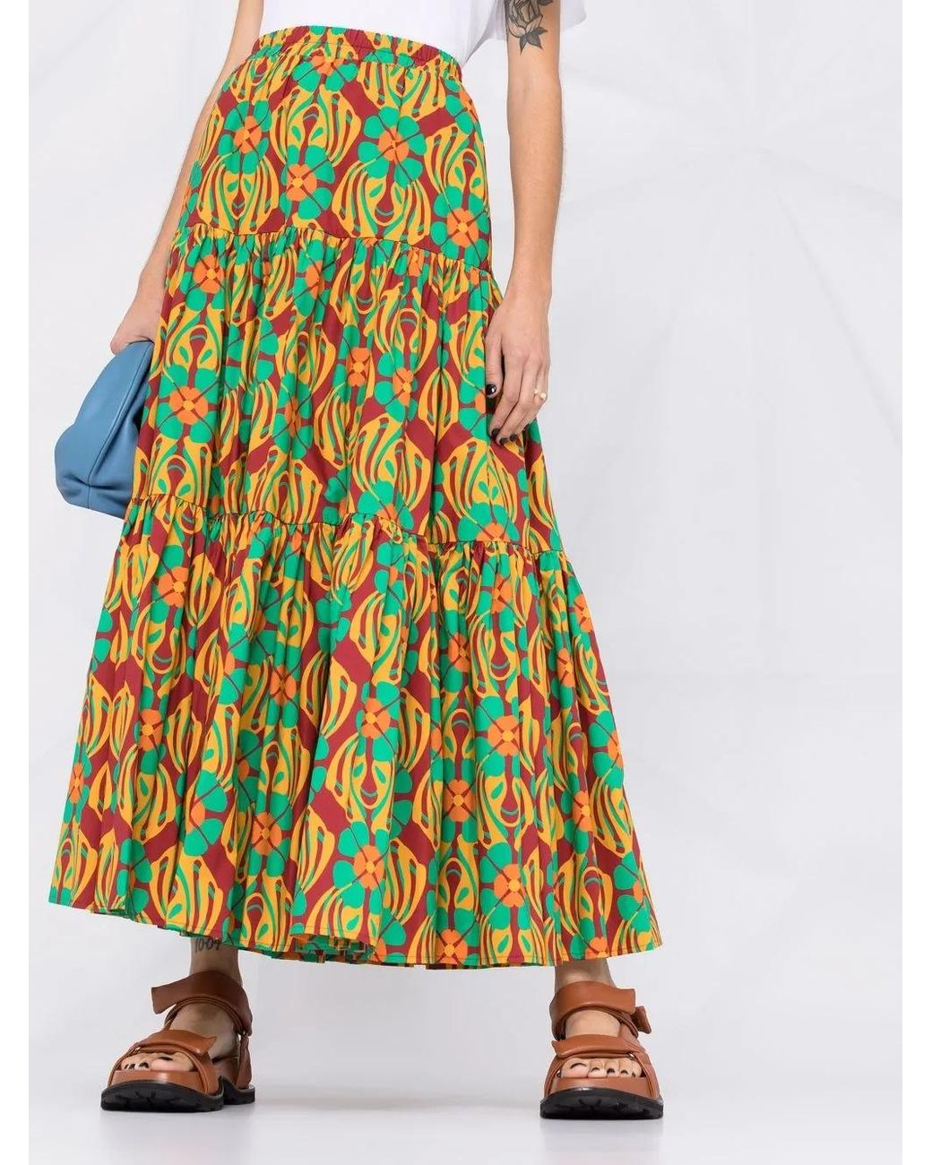 LaDoubleJ Blue Big Graphic-Print Tiered Skirt