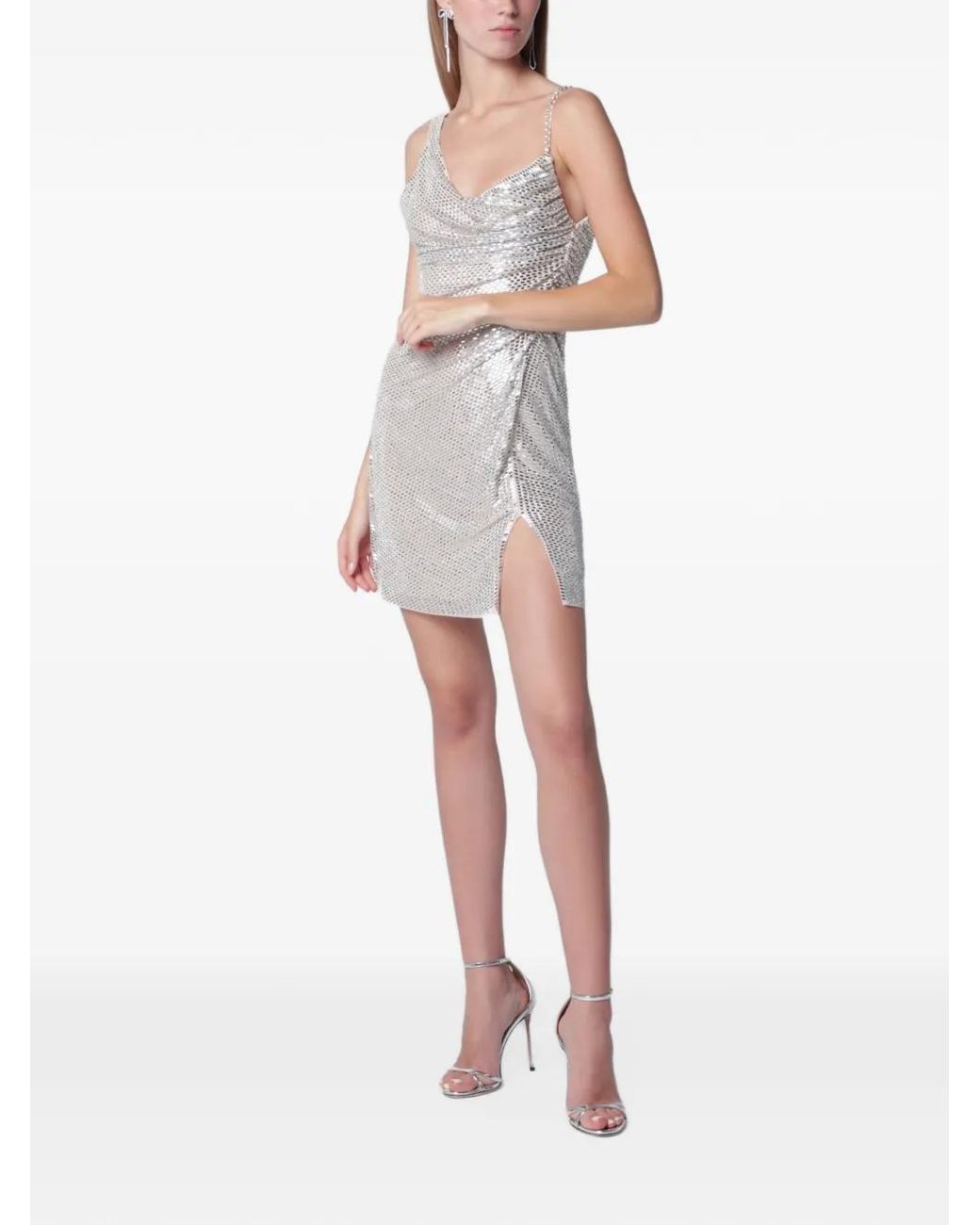 Self-Portrait White Rhinestone Draped Mini Dress