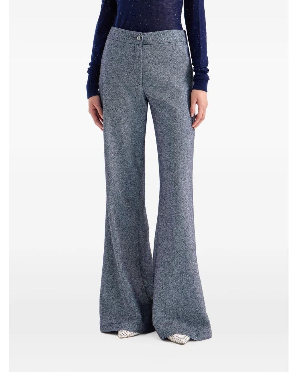 Genny Blue Tweed-Effect Flared Trousers