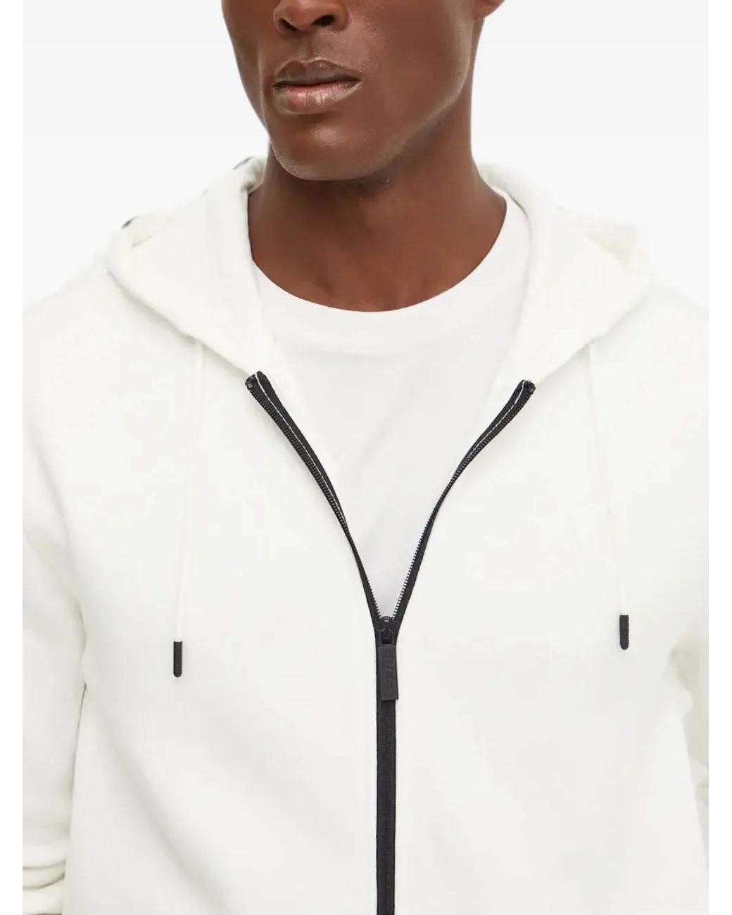 Guess White Zip-Up Logo-Patch Hoodie for men