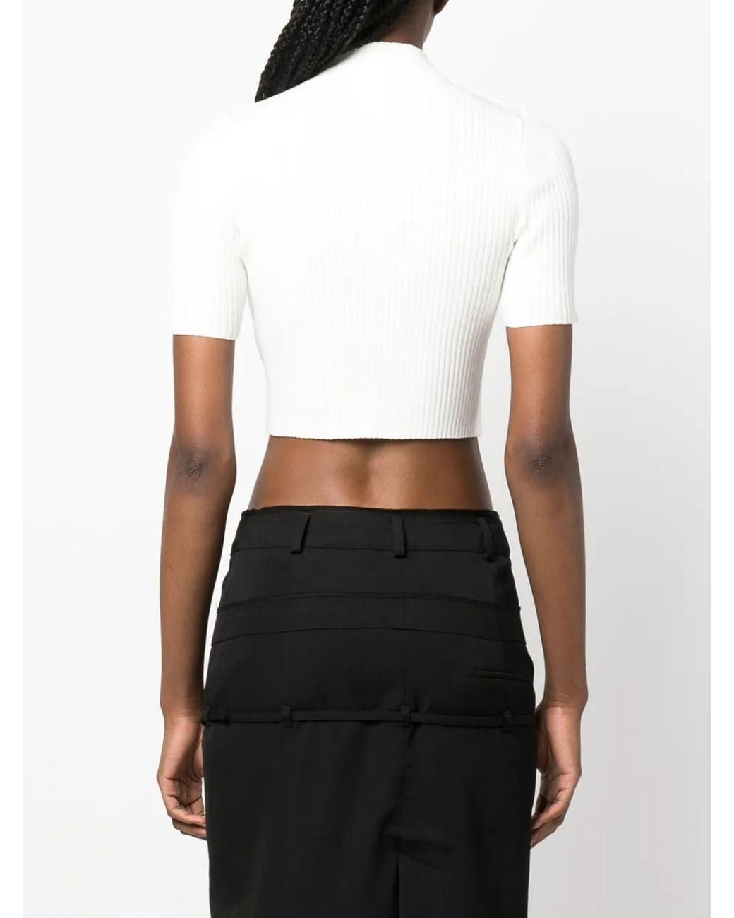 Courreges Geribbelde Cropped Top Met Geborduurd Logo in het White