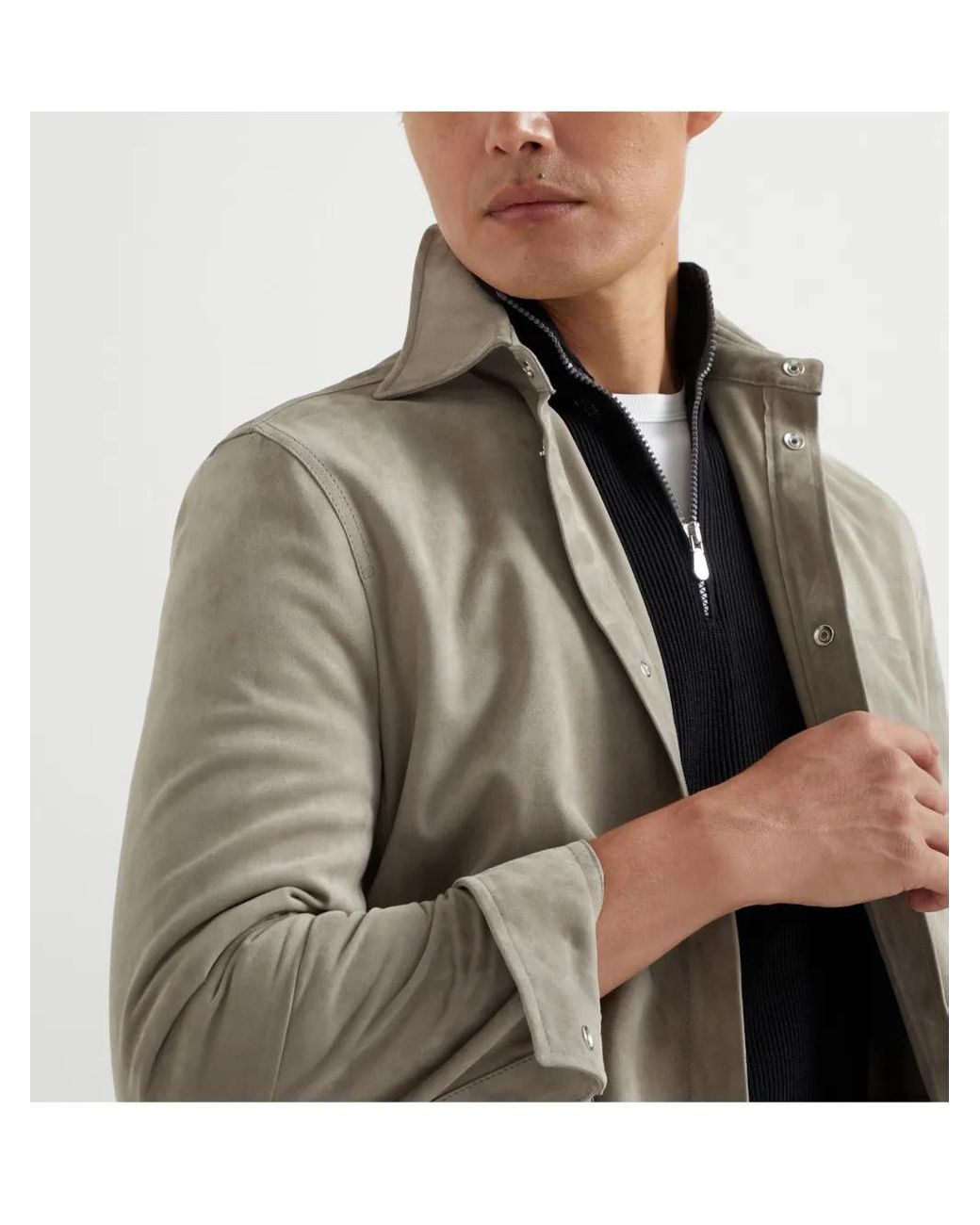 Brunello Cucinelli Gray Suede Shirt for men