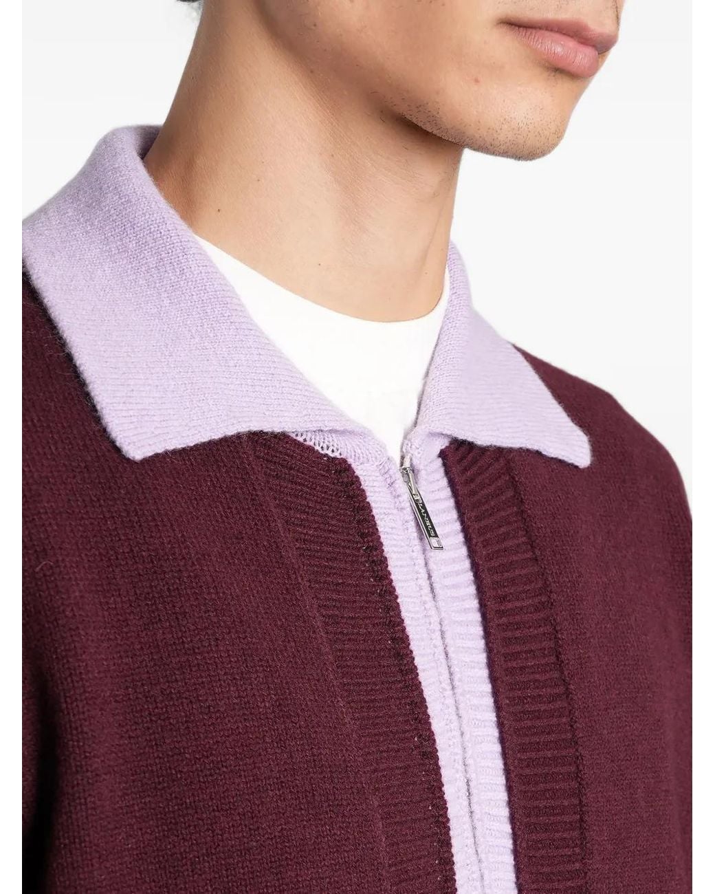 Laneus Purple Cardigan Bicolore À Fermeture Zippée for men
