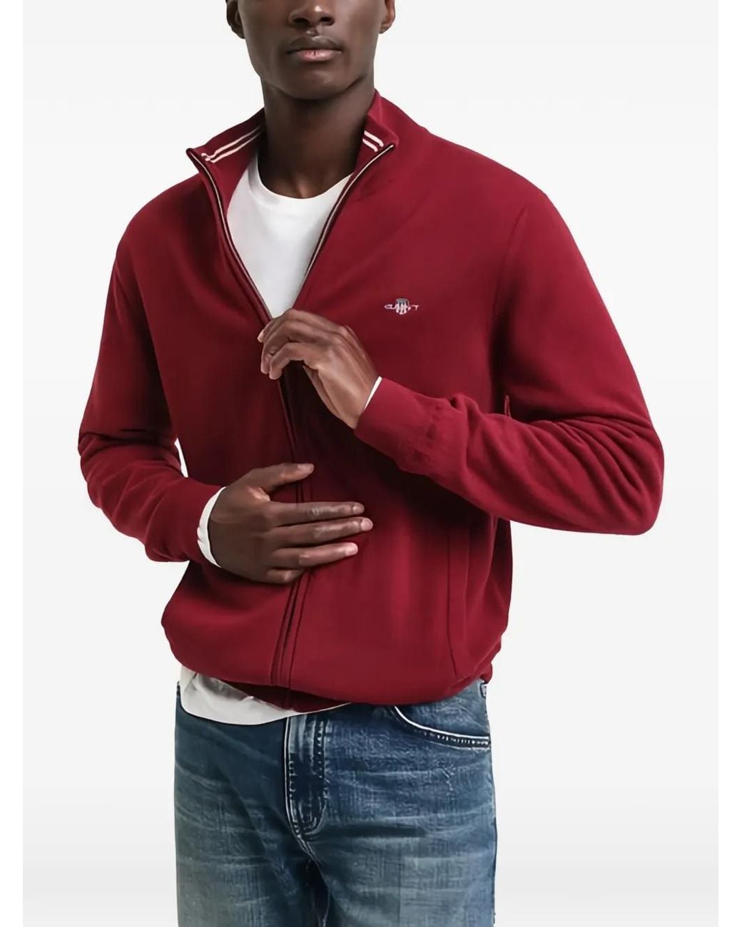Gant Red Zip-Fastening Wool Sweatshirt for men