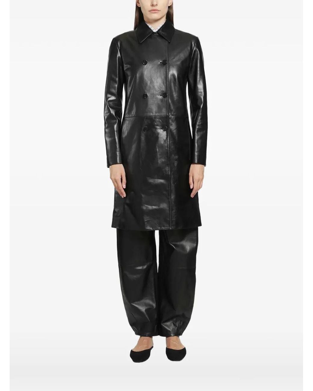 Jil Sander Black 88 Double-Breasted Leather Coat