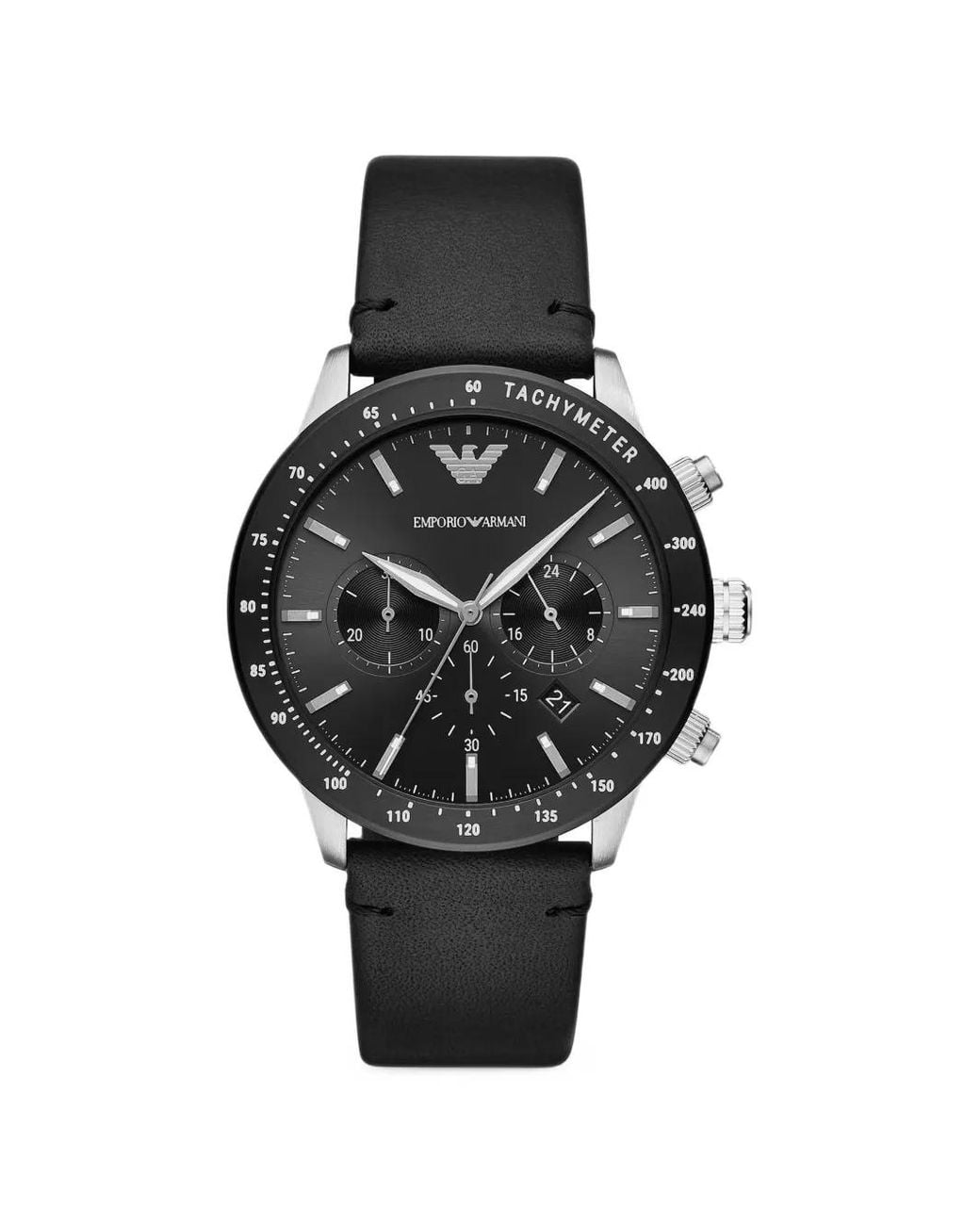 Emporio Armani Black Chronograph Leather Watch for men