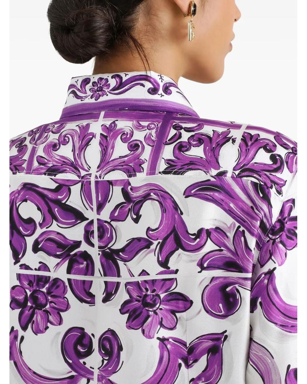 Majolica-Print Silk Twill Shirt Dolce & Gabbana en coloris Purple