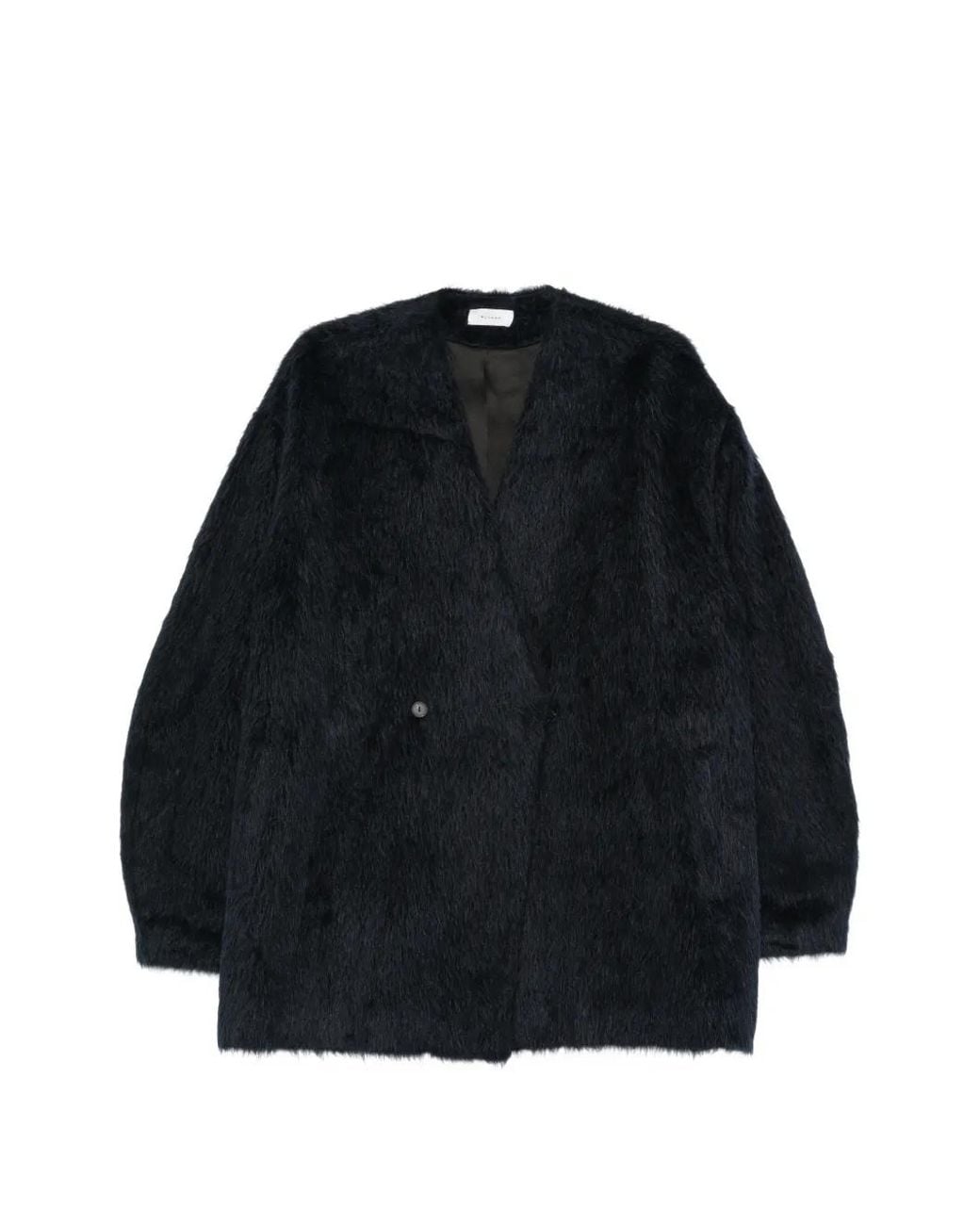 Ruohan Black Double-Breasted Textured Oversized Jacket