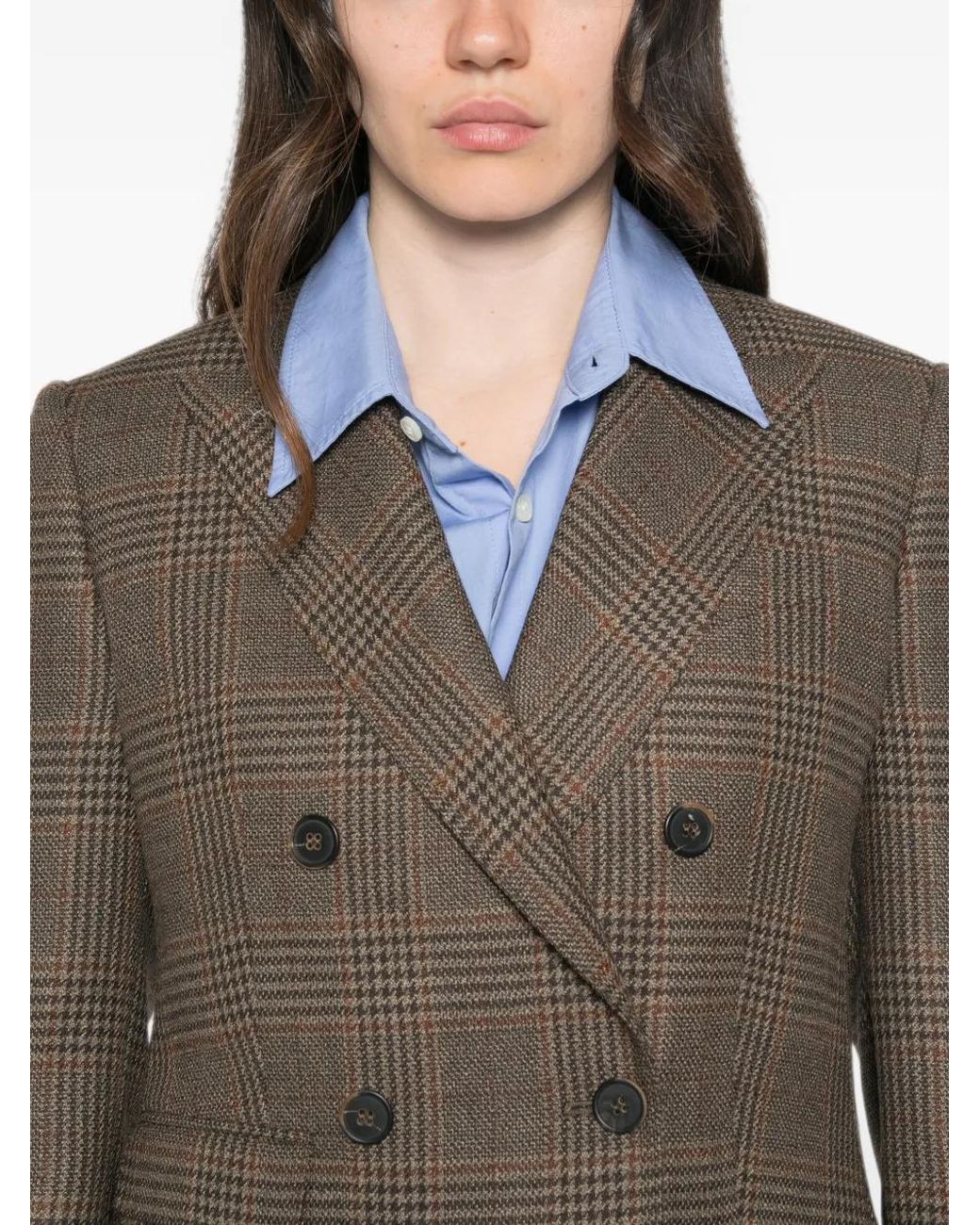 Max Mara Brown Blazer Croisé À Carreaux