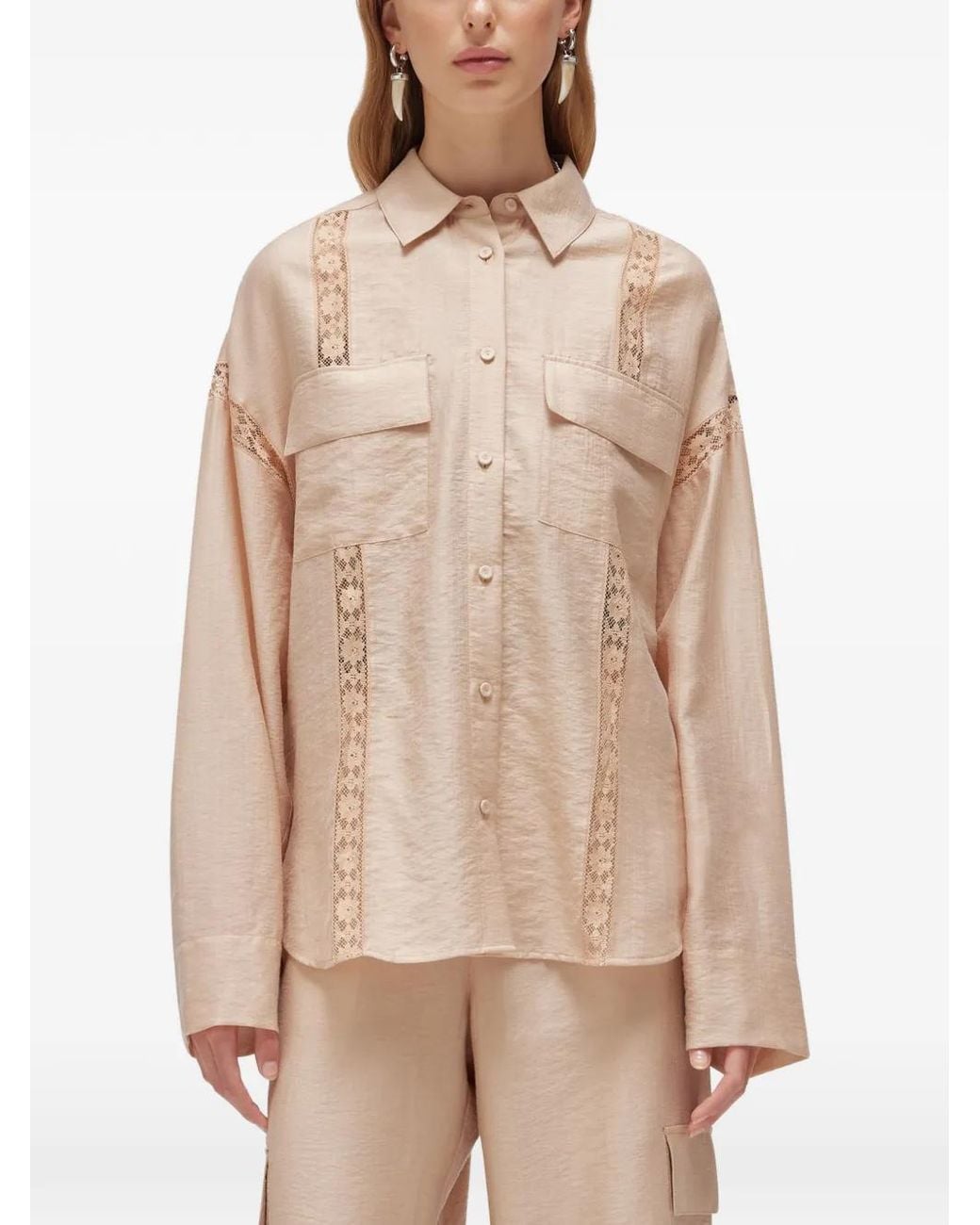 Blugirl Blumarine Natural Lace-Trim Flap-Pocket Shirt