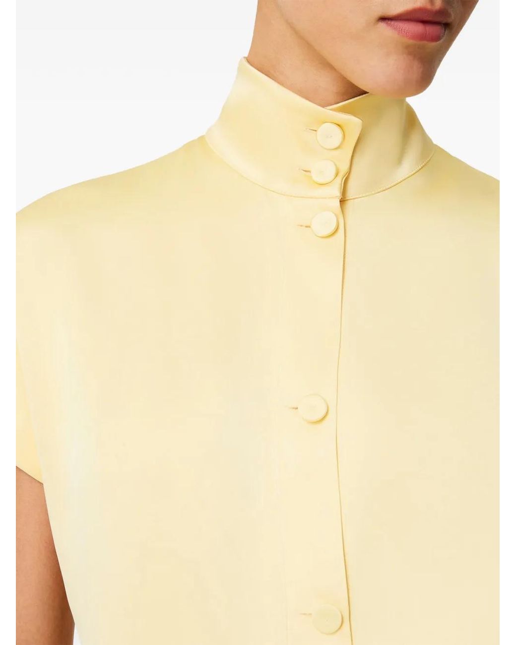 Another Tomorrow Yellow Mock-Neck Buttoned Top