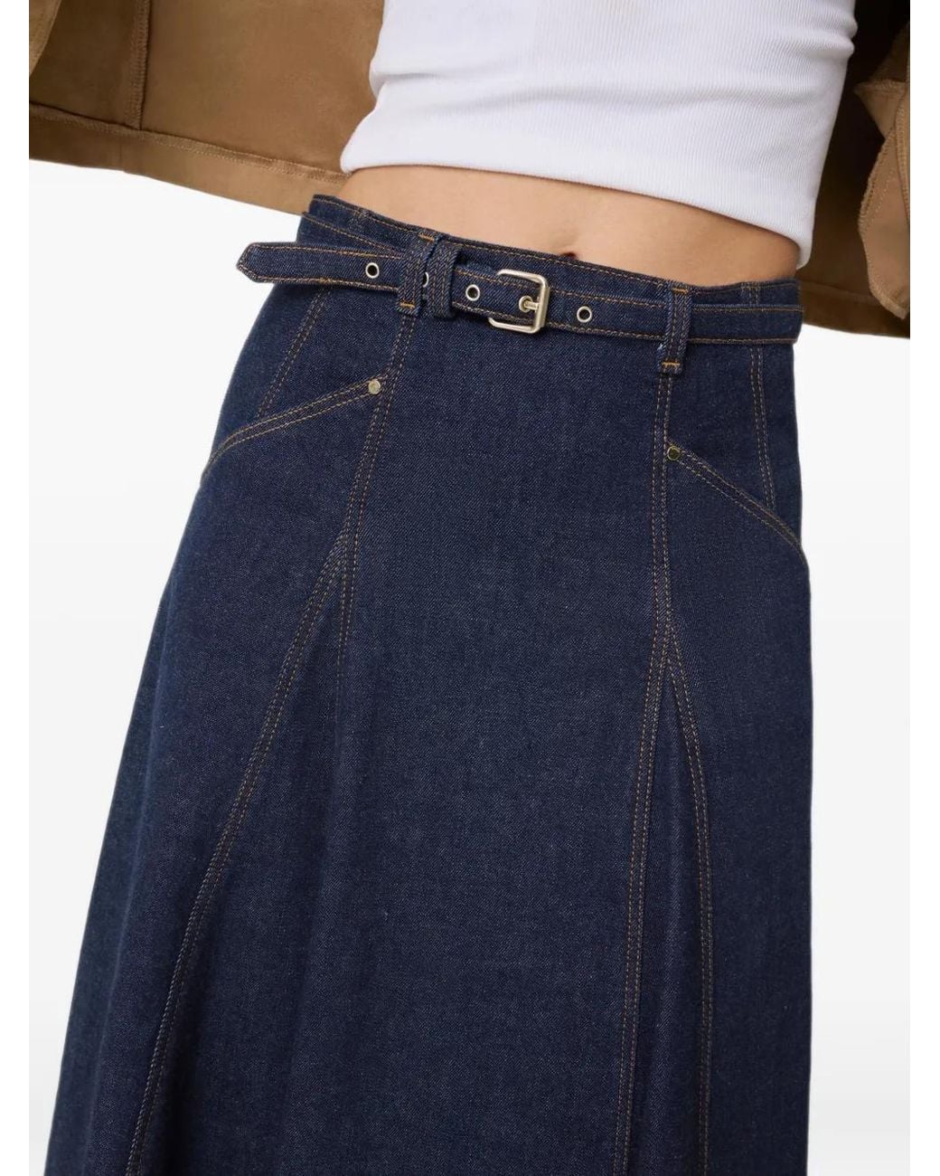 Guess Blue Rayne Belted Denim Midi Skirt