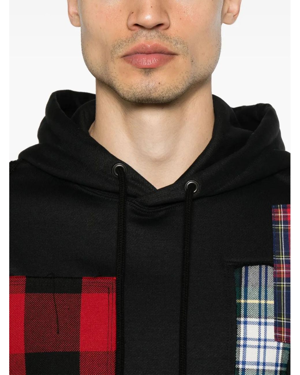 Felpa Con Cappuccio E Design Patchwork di Junya Watanabe in Black da Uomo