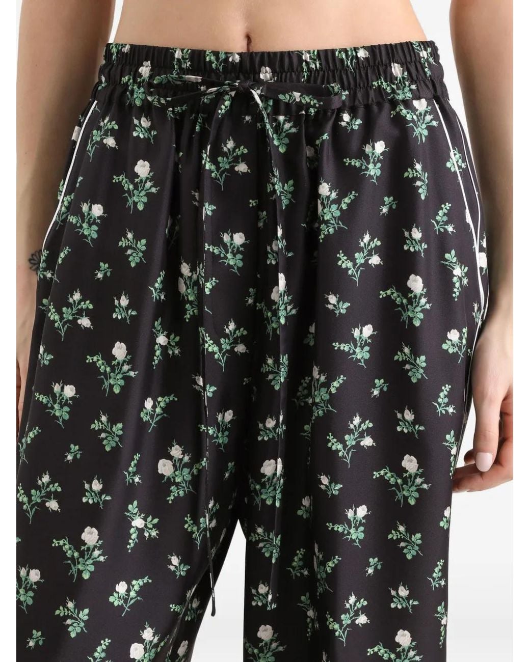 Dolce & Gabbana Black Roses And Lilies Of The Valley-Print Twill Vanity Trousers