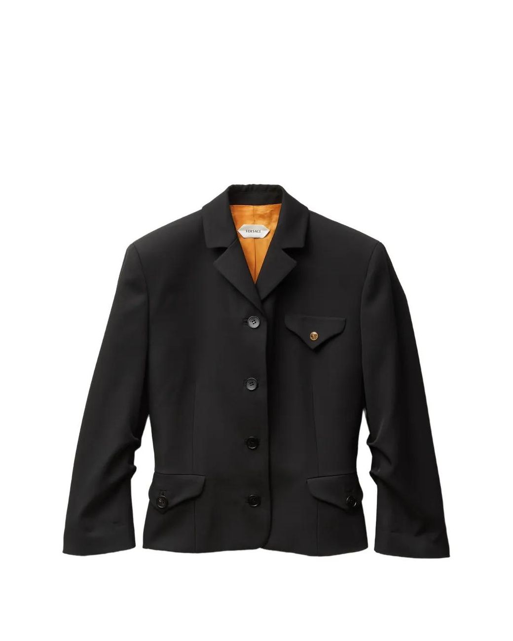 Versace Black Draped Grain De Poudre Wool Jacket