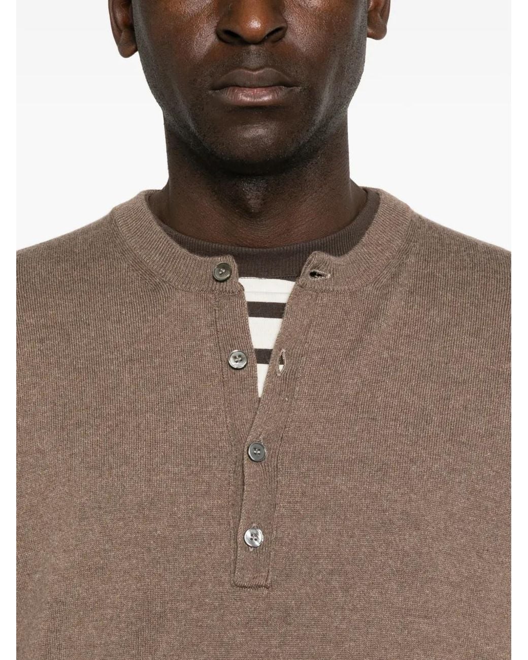 Amaranto Brown Button-Placket Sweater for men