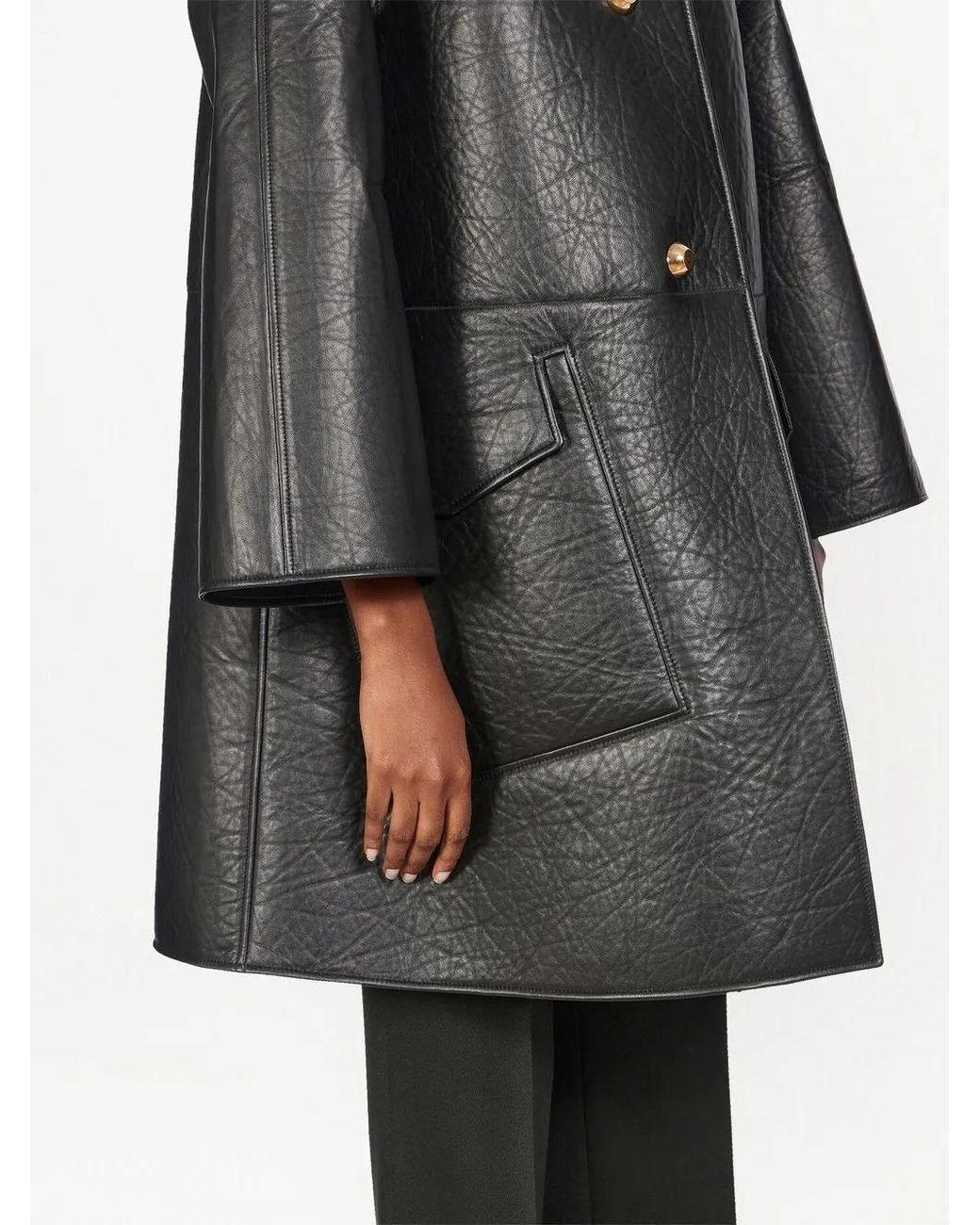 Ferragamo Black Textured Nappa-Leather Coat