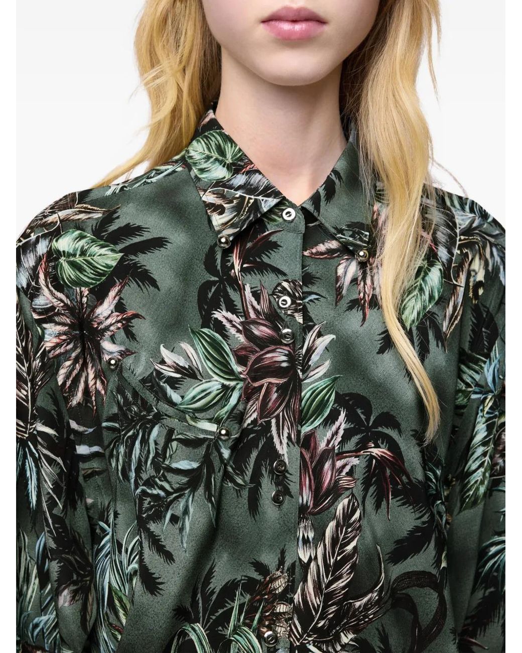 Rabanne Green Floral-Printed Silk Shirt