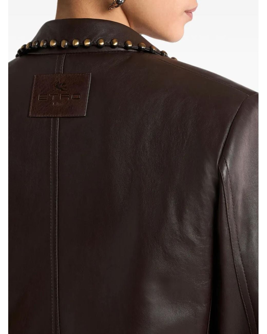 Etro Black Single-Breasted Leather Jacket With Studs