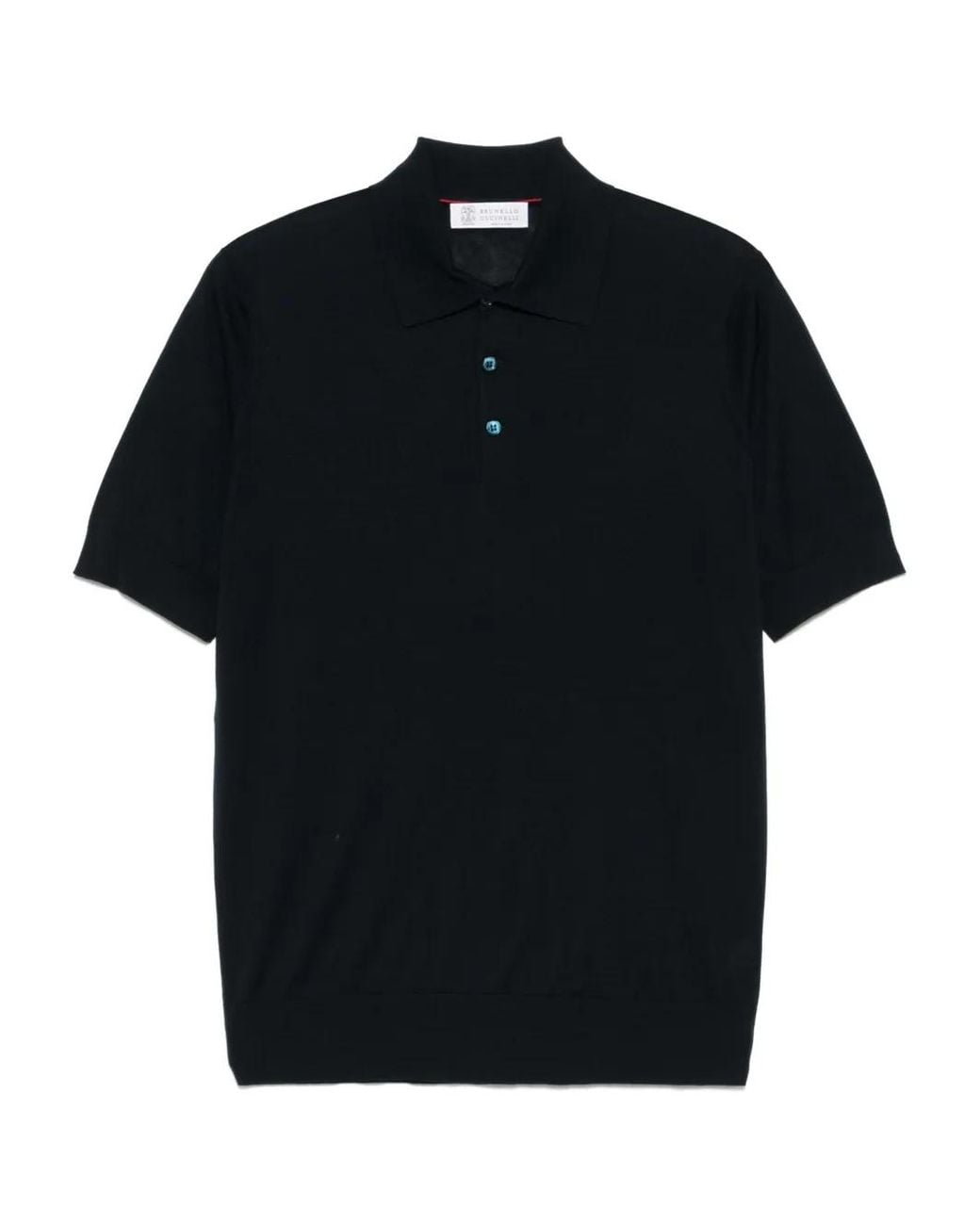 Brunello Cucinelli Black Knitted Polo Shirt for men