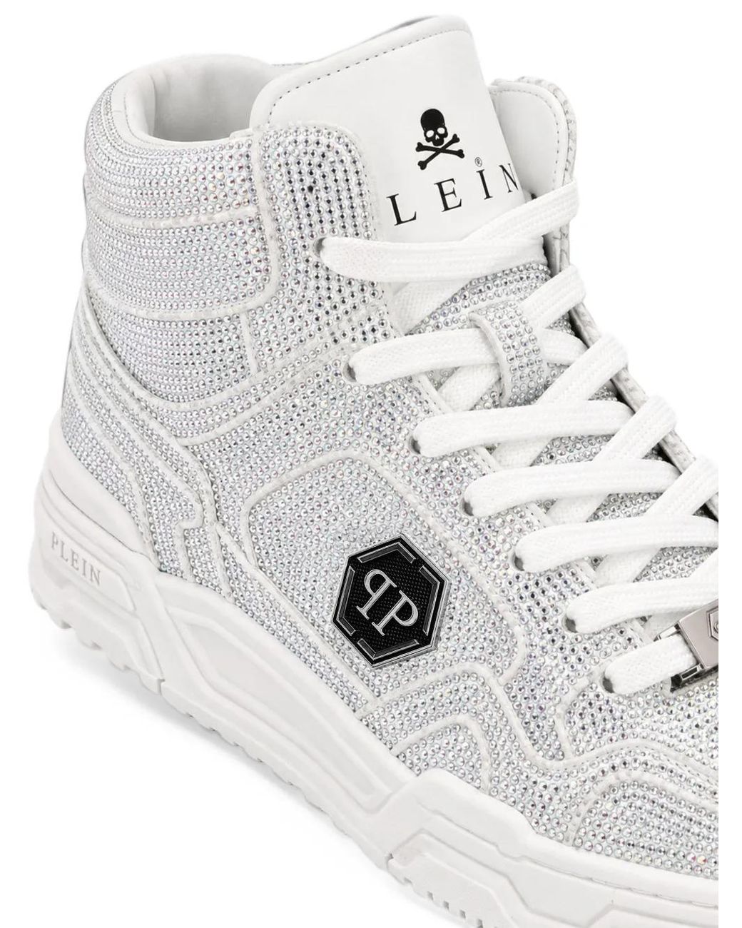 Philipp Plein White Mid Top Predator V2 Strass Sneakers