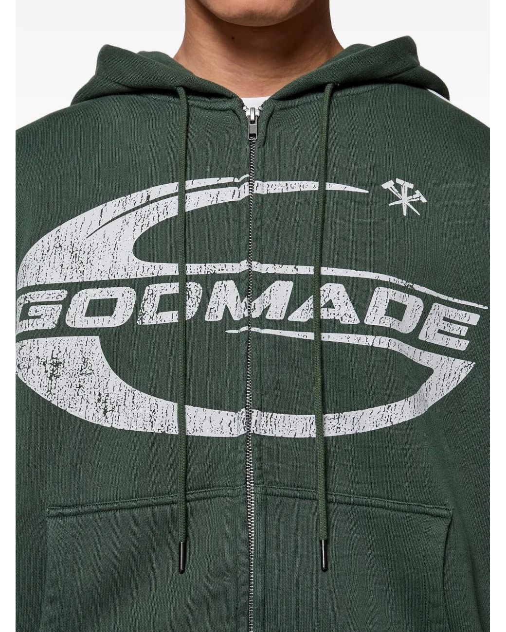 GODMADE Green Imperial Logo-Print Side-Stripe Hoodie for men