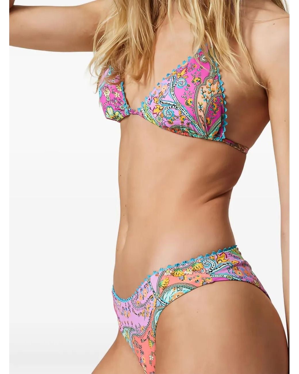 Twinset Pink Paisley-Print Scalloped Bikini Bottom